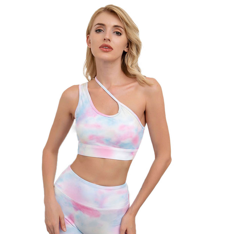 Vietnam Clothing Factory 2021 Summer New Active Wear One shoulder Bra And Leggings Set Fitness Sportwear Women print tie dye yoga se